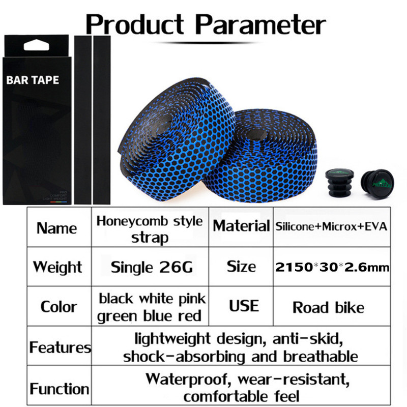 2 бр. Лента за ръкохватка на велосипед Синьо, Черно, Бяло, Червено с краен тап против приплъзване за шосеен планински велосипед MTB кормило за издърпване