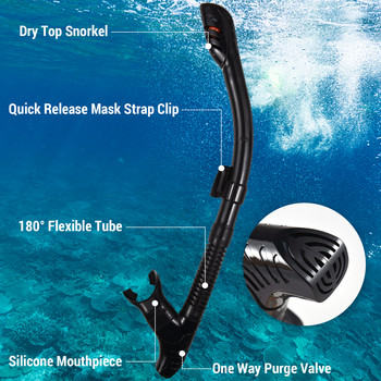 Σετ αναπνευστήρα για ενήλικες Μάσκα κολύμβησης κατά της ομίχλης με Dry Top Snorkel Tube για κολύμβηση με αναπνευστήρα, θαλάσσια σπορ
