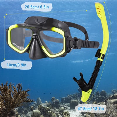 Adults Snorkel Set Anti-Fog Swim Mask with Dry Top Snorkel Tube for Snorkeling Swimming Waters Sports