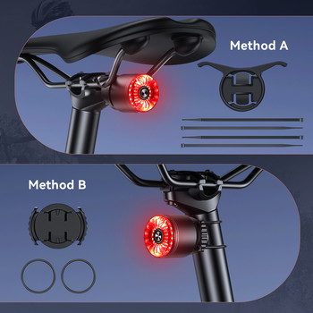 Rockbye Задна светлина за велосипед 6 режима Задна светлина за велосипед USB акумулаторна алуминиева MTB пътна седалка Колче за седалка LED предупредителна лампа за колоездене