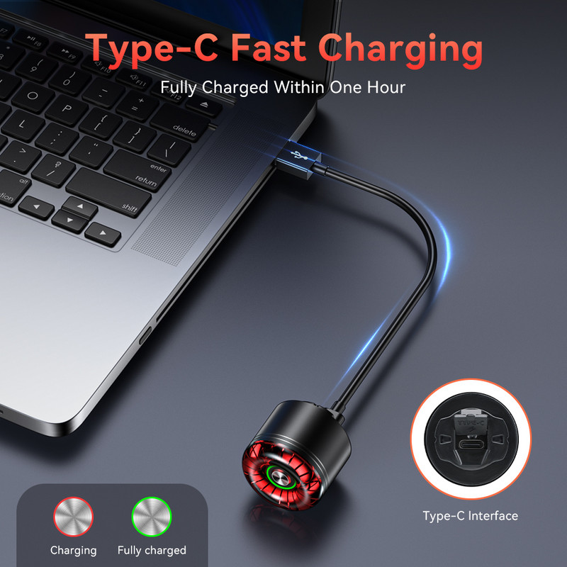 Rockbye Задна светлина за велосипед 6 режима Задна светлина за велосипед USB акумулаторна алуминиева MTB пътна седалка Колче за седалка LED предупредителна лампа за колоездене