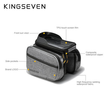 KINGSEVEN Велосипедна предна чанта 1.4L сензорен екран Велосипедна чанта за телефон MTB Планински път Водоустойчива чанта с горна тръба Аксесоари за велосипеди