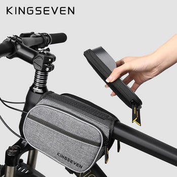 KINGSEVEN Велосипедна предна чанта 1.4L сензорен екран Велосипедна чанта за телефон MTB Планински път Водоустойчива чанта с горна тръба Аксесоари за велосипеди