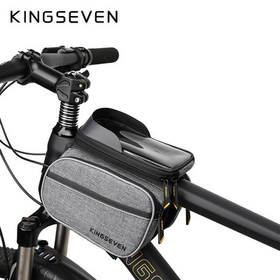 KINGSEVEN Велосипедна предна чанта 1.4L сензорен екран Велосипедна чанта за телефон MTB Планински път Водоустойчива чанта с горна тръба Аксесоари за велосипеди