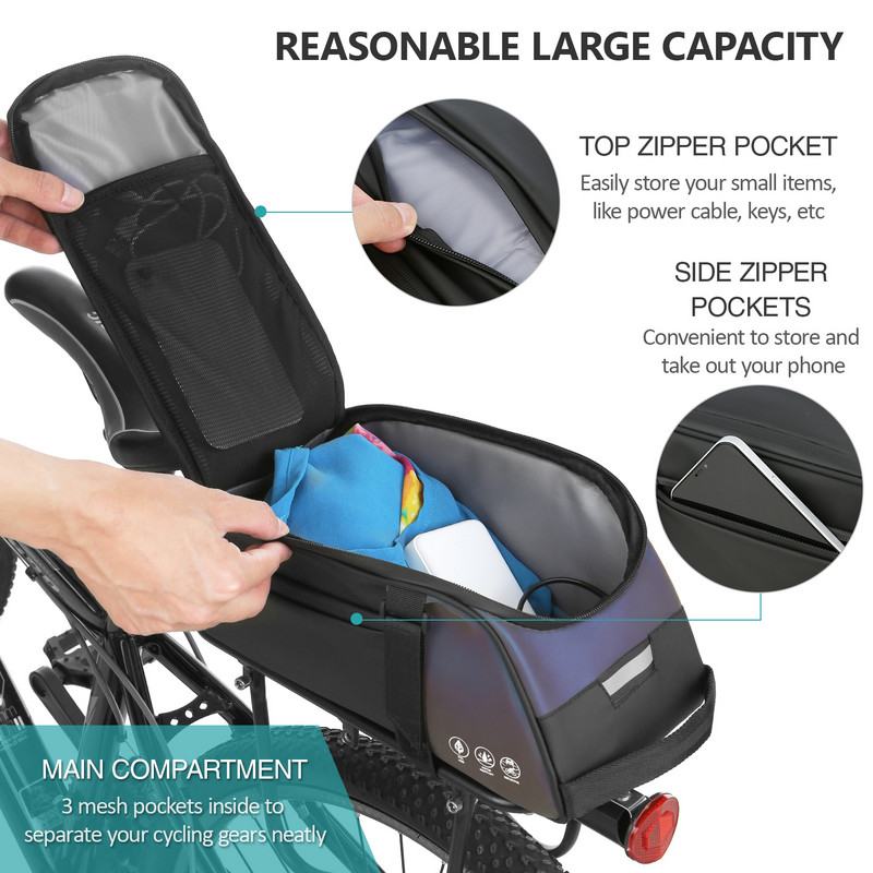 Vízálló kerékpár hátsó csomagtartó táska Kerékpártartó Kerékpáros hátsó csomagtartó PU Nagy kapacitású MTB hegyi kerékpártáska