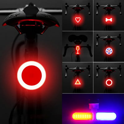 Dviračio galinių žibintų kelių apšvietimo režimai USB įkrovimo LED dviračio širdies formos šviesos blykstės galiniai žibintai, skirti kelių Mtb dviračio sėdynės stulpui