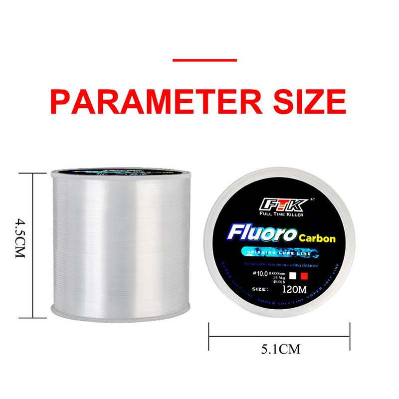 1 tekercs 120M fluorkarbon bevonatú horgászzsinór 5LB-34LB főzsinór alsor horgászcsali süllyesztő