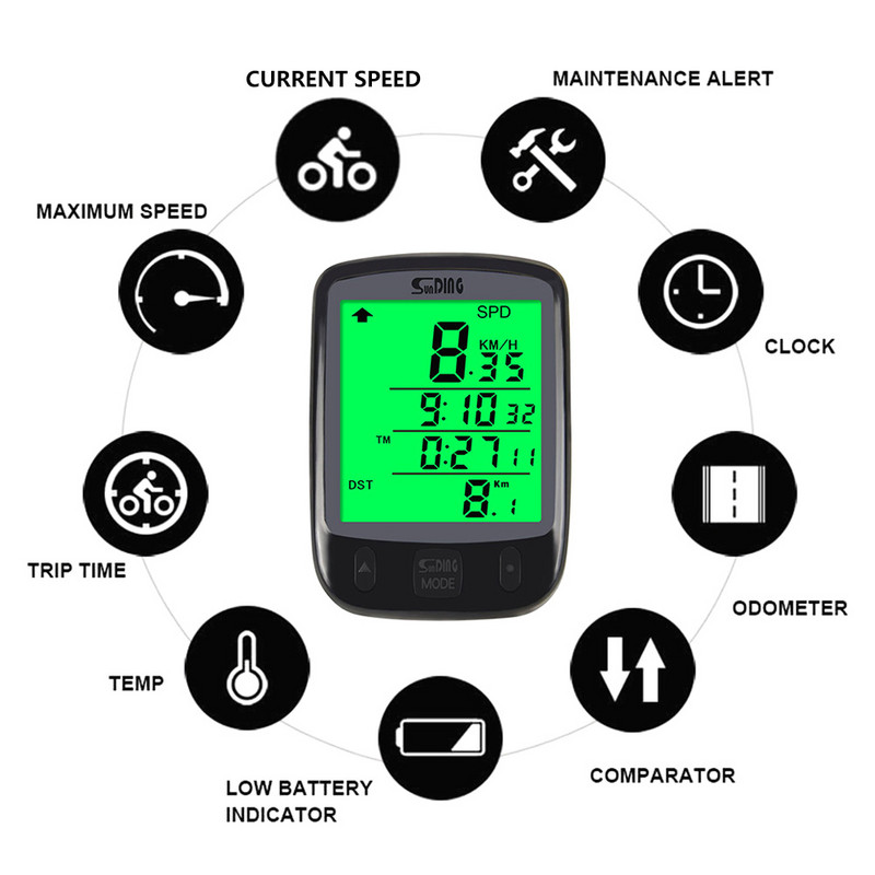 Kerékpár Sebességmérő Vezeték nélküli vezetékes kilométerszámláló Kerékpár világító óra Sebességmérő Kilométeróra Esőálló Kerékpárkomputer