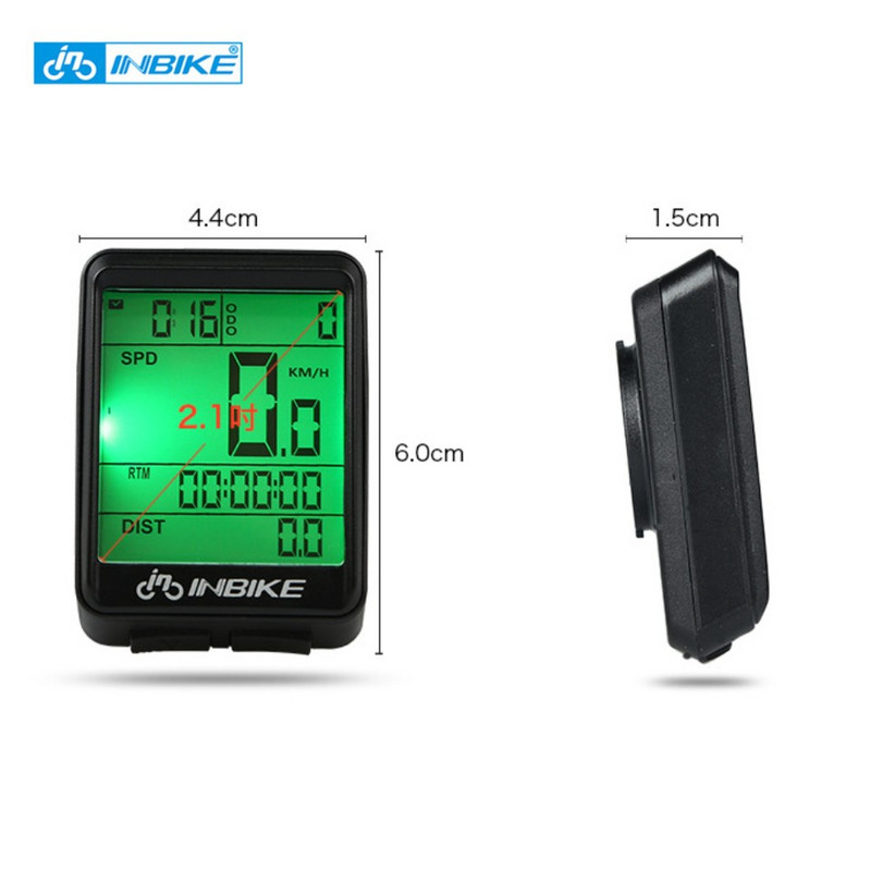 INBIKE 2,1 hüvelykes kerékpáros vezeték nélküli számítógép esőálló többfunkciós kerékpáros kilométerszámláló kerékpáros sebességmérő stopperóra háttérvilágítás