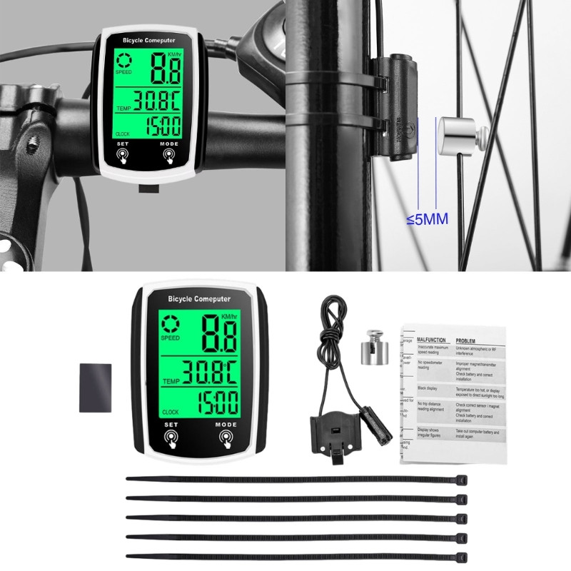 Kerékpárkomputer vezetékes kerékpáros komputer LCD háttérvilágítással Kijelző képernyő 19 Funkciók Kerékpárok Sebességmérők Kilométerszámlálók