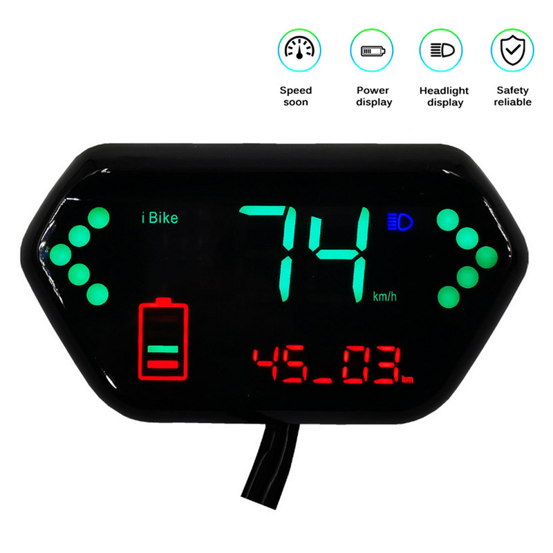 Električni bicikl LCD zaslon 36V 48V 60V s brzinomjerom Odometar Napajanje baterije Indikator pokazivača smjera 72V za regulator faze