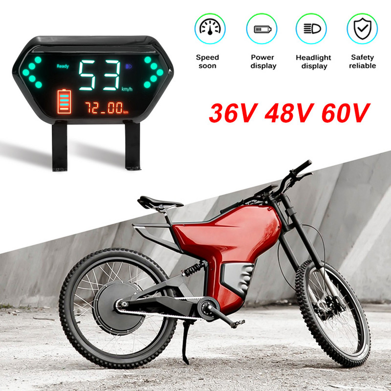 Električni bicikl LCD zaslon 36V 48V 60V s brzinomjerom Odometar Napajanje baterije Indikator pokazivača smjera 72V za regulator faze