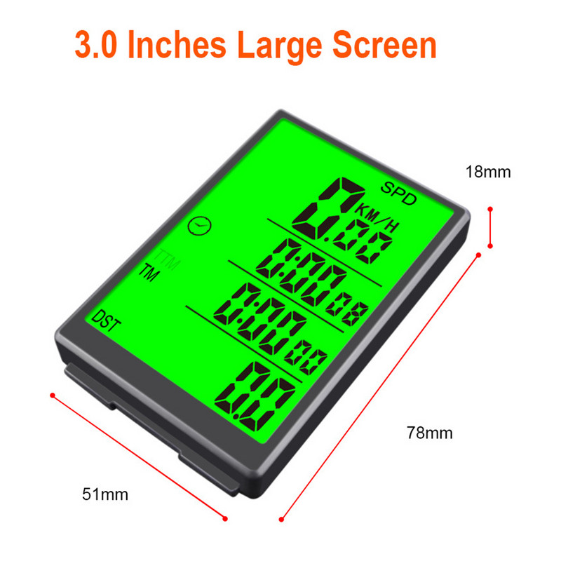 Kerékpár számítógép Vezeték nélküli kerékpáros számítógép Vízálló sebességmérő zöld LCD háttérvilágítással