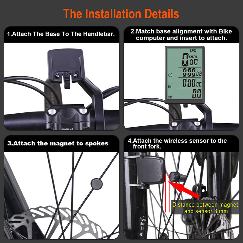 Kerékpár számítógép Vezeték nélküli kerékpáros számítógép Vízálló sebességmérő zöld LCD háttérvilágítással