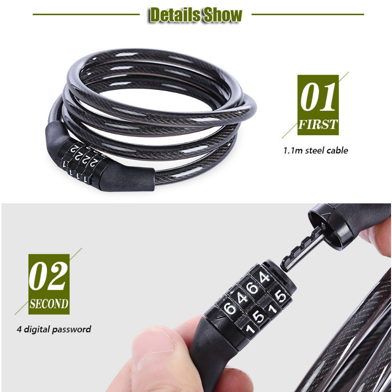 Kerékpárzár kód Kulcsos zárak Kerékpár Kerékpározás Jelszó Kombináció Biztonság Acél drótzárak Kerékpár tartozékok Hot Drop Szállítás