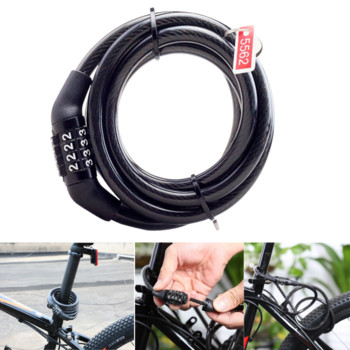 Заключване за велосипед против кражба 4-цифрен код Комбиниран кабел от неръждаема стомана Оборудване за защитно заключване на велосипед Ключалка за велосипед Аксесоари за велосипед