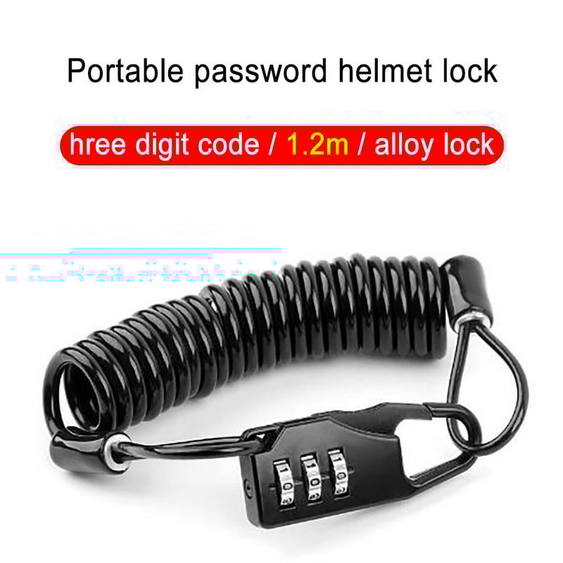 Lopásgátló kerékpárzár hordozható jelszavas sisakzár 3 digitális kombinációs kódú acélkábel elektromos robogó motorkerékpárhoz