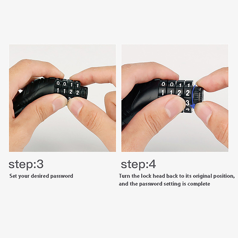 Biztonsági kerékpárzár 4 számjegyű, visszaállítható kombinált kábelzár kerékpár hegyi kerékpárhoz Quad Lock Lopásgátló motorkerékpár lakat