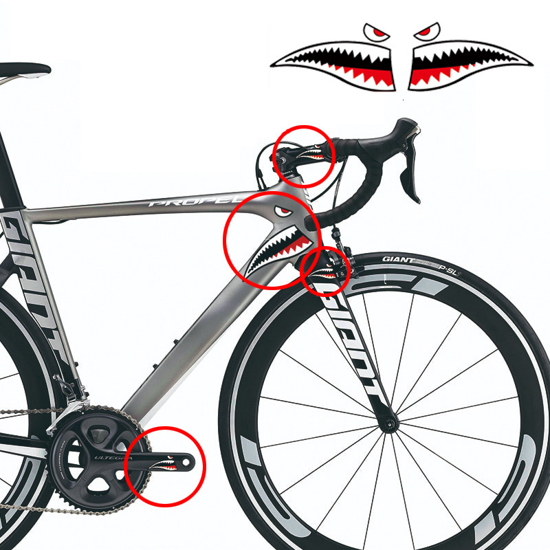 1Szett Kerékpár cápafejcső matrica Dekoratív matrica Mountain Bike Balance Bike matrica Kis cápa matrica