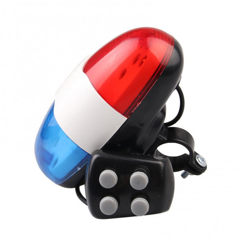 Többfunkciós, 6 LED-es, 4 hangos hangok Kerékpár Kerékpár kürt Csengő Autó Rendőrfény Elektronikus Kürt Kerékpártartozékok