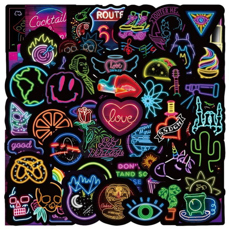 50 db Kerékpár Neon Fények Matricák Divat Vicces Csomagok Mobiltelefon Számítógépes Notebook matricák Dekoratív Kerékpárváz matricák