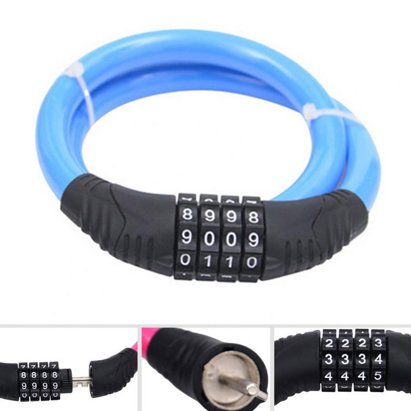 Biztonsági zár HOT Mountain Bike Kerékpár Acélkábel 4-jegyű számkódolt kombináció