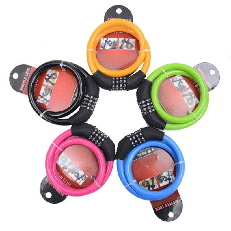 Biztonsági zár HOT Mountain Bike Kerékpár Acélkábel 4-jegyű számkódolt kombináció