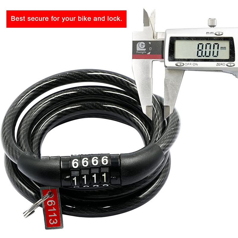 Kerékpárzár kábel alapvető öntekervényes lánc biztonsági jelszó 4 számjegyű lopásgátló kombinációs számkód Kerékpártartozékok