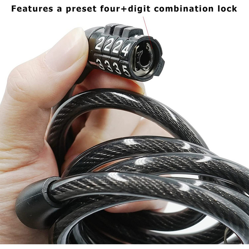 Kerékpárzár kábel alapvető öntekervényes lánc biztonsági jelszó 4 számjegyű lopásgátló kombinációs számkód Kerékpártartozékok