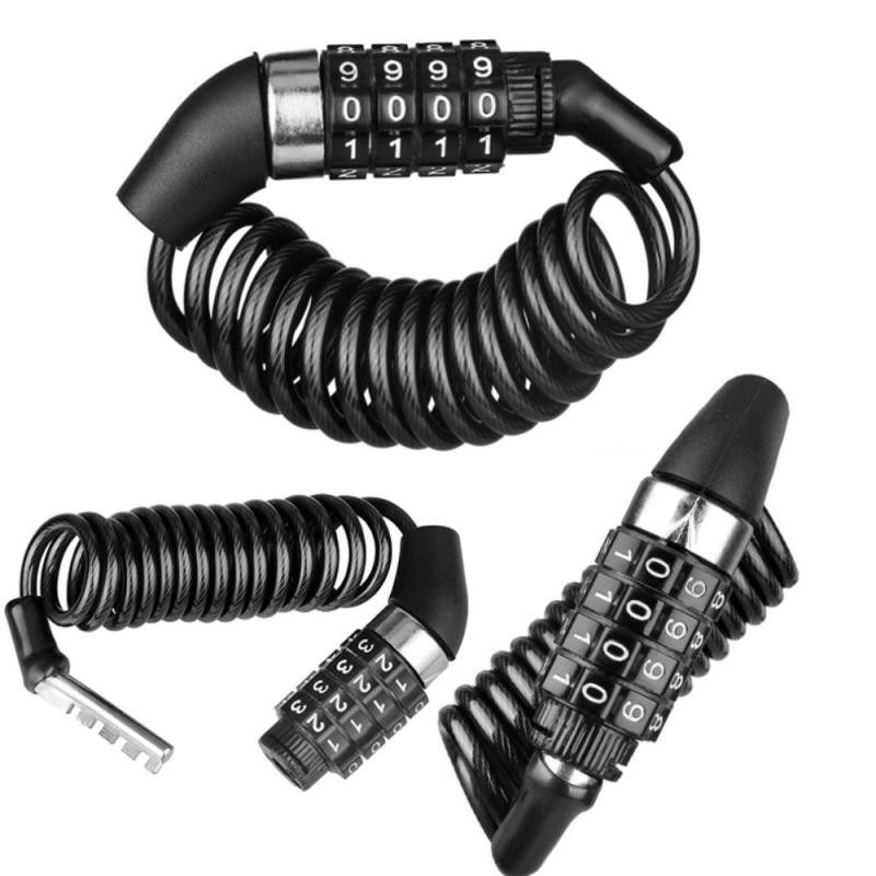 MTB országúti kerékpár biztonsági zár Hordozható 4 számjegyű jelszavas acél kábelzár alumínium ötvözet zármag Ütésgátló kerékpárzár