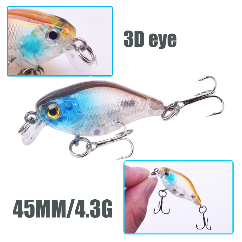 1db Crankbait mélybúvár horgászcsali 45mm 4g úszó wobbler basszussügér műanyag mesterséges úszó hajtókaros kemény csali
