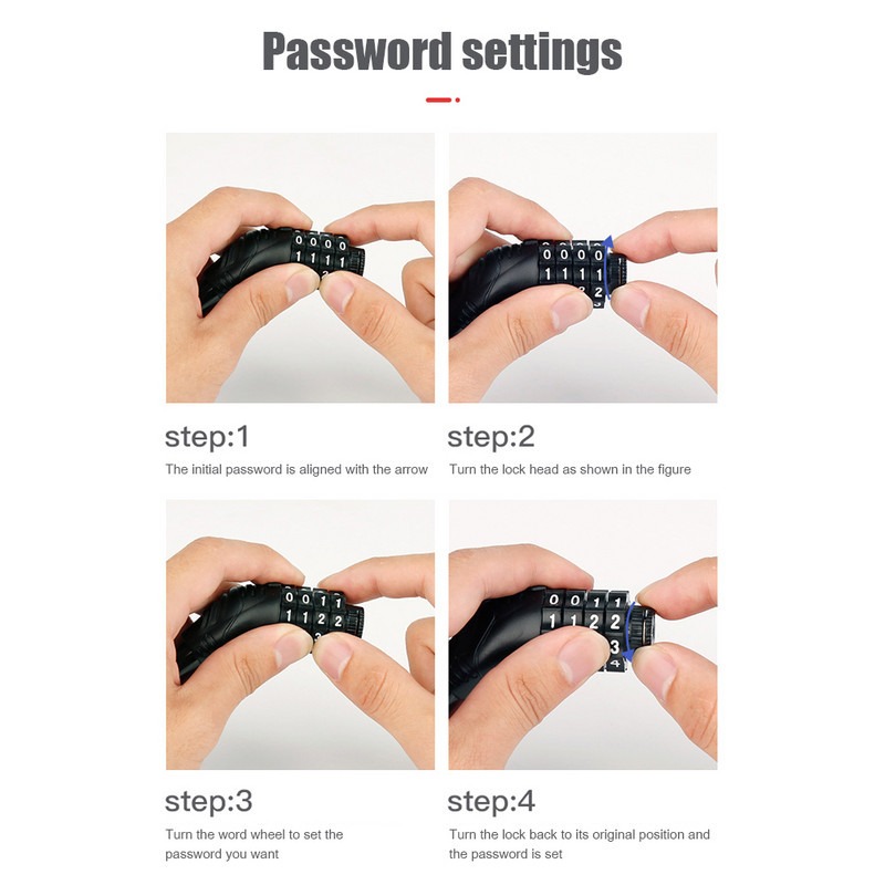 Acélhuzalos MTB országúti kerékpárzár 4 számjegyű jelszavas lopásgátló zár kerékpártartozék