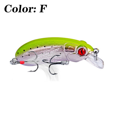 1 tk 60 mm 9 g Minnow kalapüügipeibutis ujuvad voblerid, 3D Eyes, tehisplastist kõva söödaga väntsud Bass Pike Peche jaoks