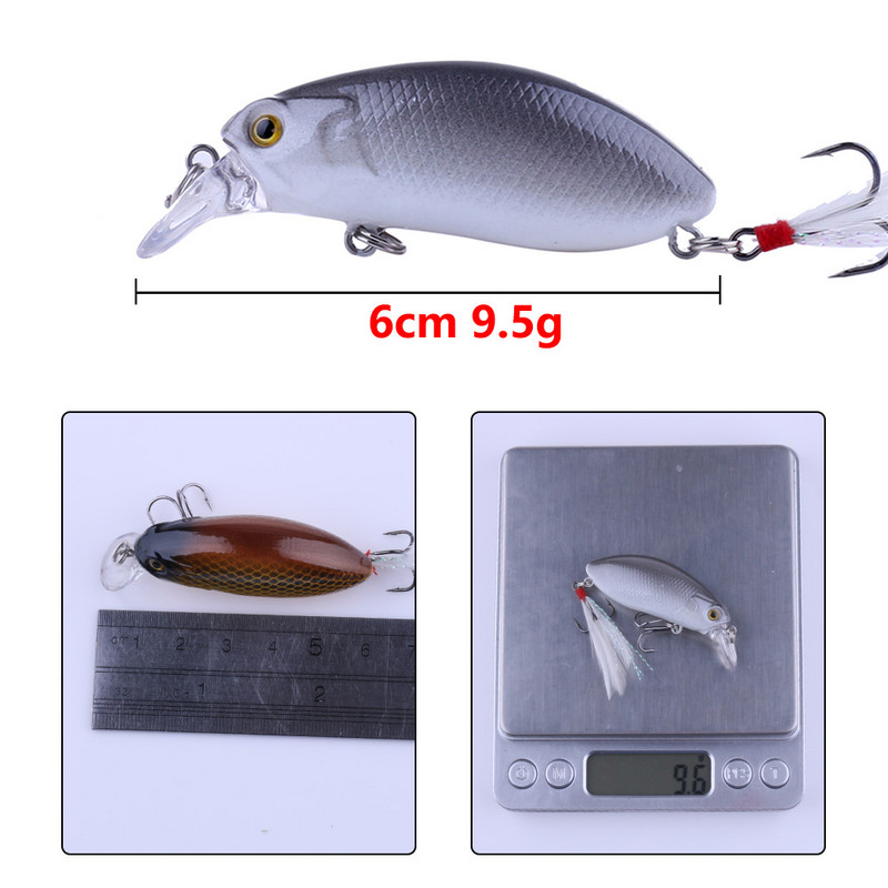 Hengjia 1db búvárcsali tollas horgokkal Mesterséges kemény hajtócsali 6cm 9,5G 10 színű wobbler horgászcsali kellék