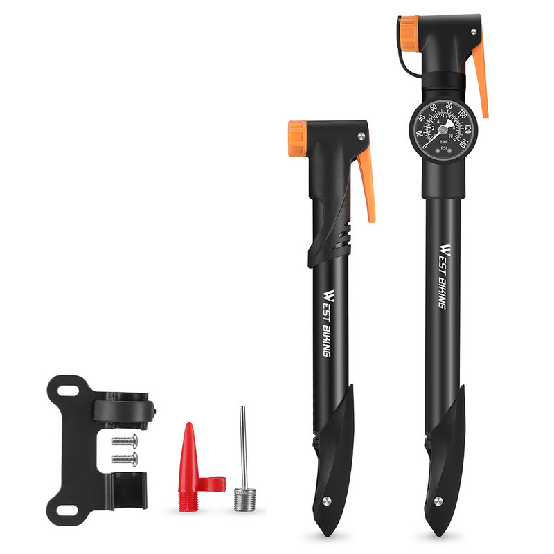 Többfunkciós kézi szivattyú mérőműszeres kézi gumiabroncs légfújóval Schrader Presta szelep 360 fokban forgatható fej kerékpáros kosárlabdához