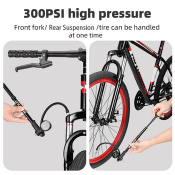 300PSI Преносима въздушна помпа за велосипедни гуми с високо налягане с лост и манометър за предна вилка Задно окачване Гума
