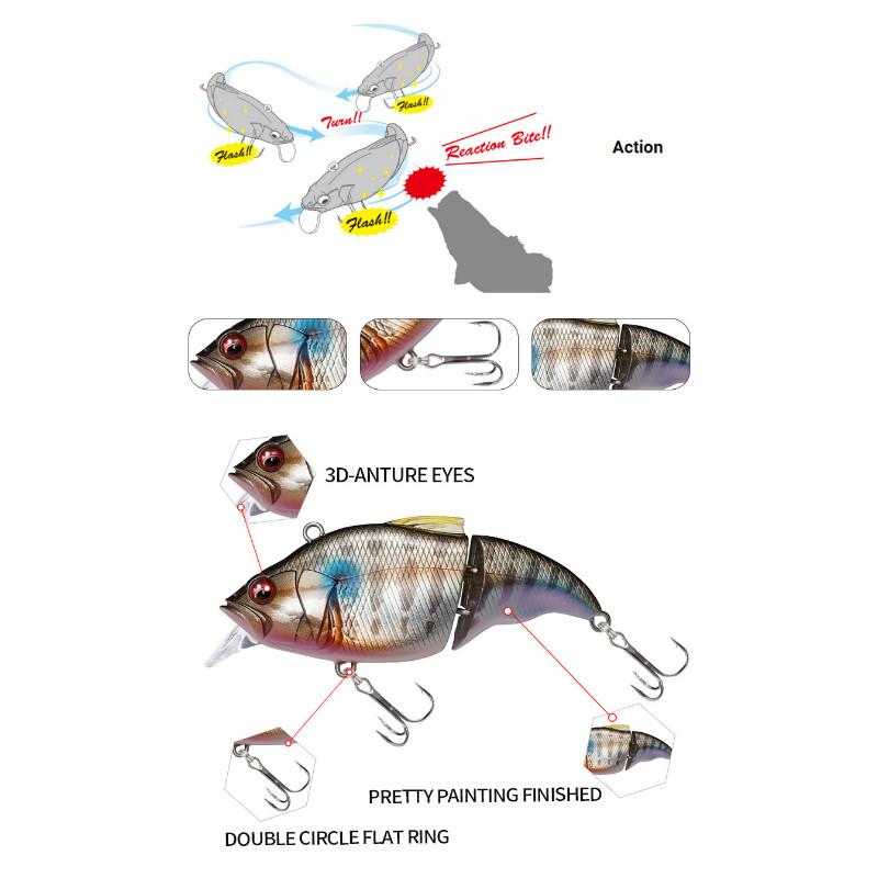 Vatalion úszó horgászcsali 9,7 g 70 mm-es Crankbait mesterséges kemény csali ízületű VIB vibrációs wobblerek pisztráng Bass Fishing úszó