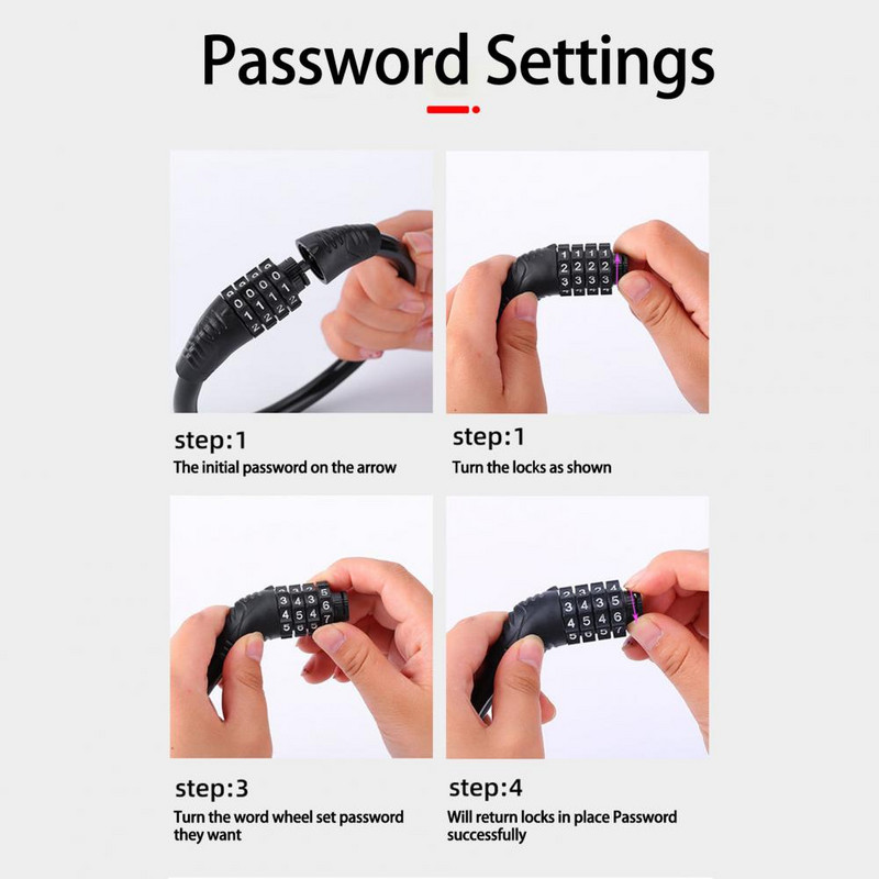 Kerékpárzár Rozsdaálló Négy számjegyű lopásgátló cinkötvözet országúti kerékpár biztonsági zár hordozható lánc jelszavas zár kerékpár kellékek