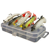 Υψηλής ποιότητας Ζωντανό Σετ 5 τμχ Long Tail Sink Fish Fishing Lures Tackle Soft Bait Bass Baits Grubs Treble Hooks Case Storage Box