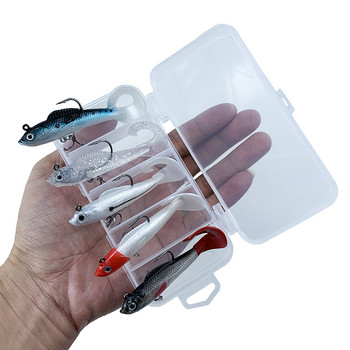 Υψηλής ποιότητας Ζωντανό Σετ 5 τμχ Long Tail Sink Fish Fishing Lures Tackle Soft Bait Bass Baits Grubs Treble Hooks Case Storage Box