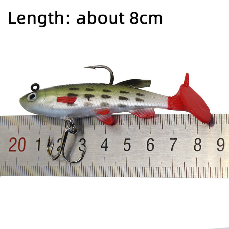 8cm 14g T Tail Puha csali Szilikon Swimbaits Artificial Bionics Fish Wobblers shad Bass csuka Ponty Fishing Lure jig fej 3D szemek