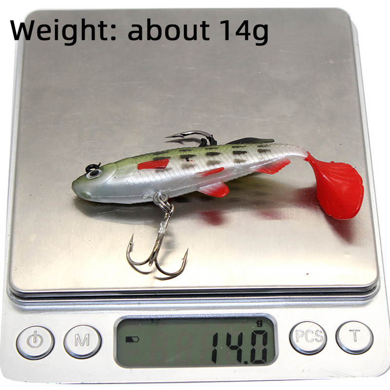 8cm 14g T Tail Puha csali Szilikon Swimbaits Artificial Bionics Fish Wobblers shad Bass csuka Ponty Fishing Lure jig fej 3D szemek
