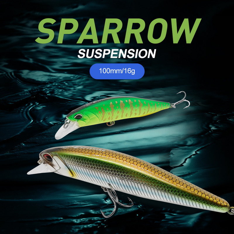 ESFISHING Forró modell horgászcsali 4" 16g Mélység 0,8-1,5 m Sparrow Suspend Minnow Colors a Choose Hard Lure Tackle Sharp horgokhoz
