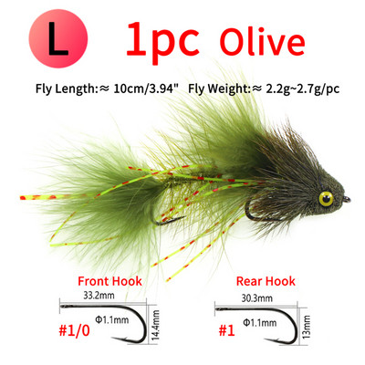 Ellllv 2,8"/4" Θαλάσσια ψάρεμα ελάφια Hair Streamers Big Game Articulated Fly Fishing Lure Bait for Sea Bass Large Trout Pike