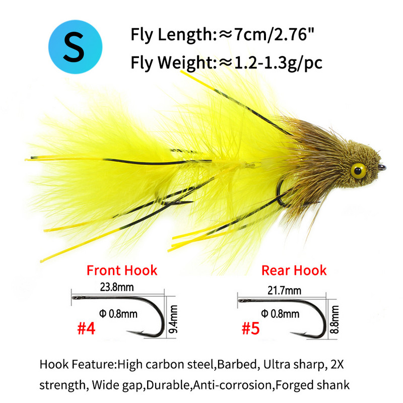 Ellllv 2,8"/4" tengeri vízi horgász szarvas szőrszálak nagyvad csuklós légycsali csali tengeri sügérhez, nagy pisztráng csukához