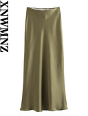 XNWMNZ Γυναικεία Μόδα 2023 Flowing Satin Midi Γυναικεία φούστα Vintage ελαστική ψηλή μέση γυναικεία φούστα High Street