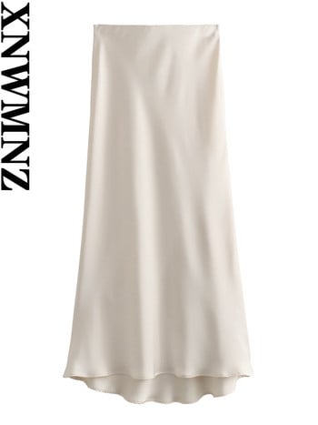 XNWMNZ Γυναικεία Μόδα 2023 Flowing Satin Midi Γυναικεία φούστα Vintage ελαστική ψηλή μέση γυναικεία φούστα High Street