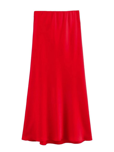 XNWMNZ Γυναικεία Μόδα 2023 Flowing Satin Midi Γυναικεία φούστα Vintage ελαστική ψηλή μέση γυναικεία φούστα High Street