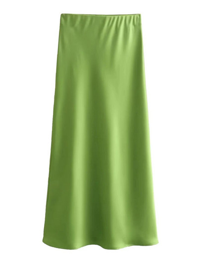 XNWMNZ Γυναικεία Μόδα 2023 Flowing Satin Midi Γυναικεία φούστα Vintage ελαστική ψηλή μέση γυναικεία φούστα High Street