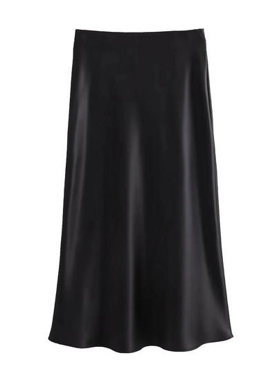 XNWMNZ Γυναικεία Μόδα 2023 Flowing Satin Midi Γυναικεία φούστα Vintage ελαστική ψηλή μέση γυναικεία φούστα High Street